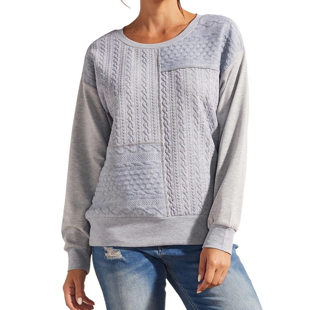 NWT Simple By Suzanne Betro Heather Gray Cable Knit Sweatshirt 2XL